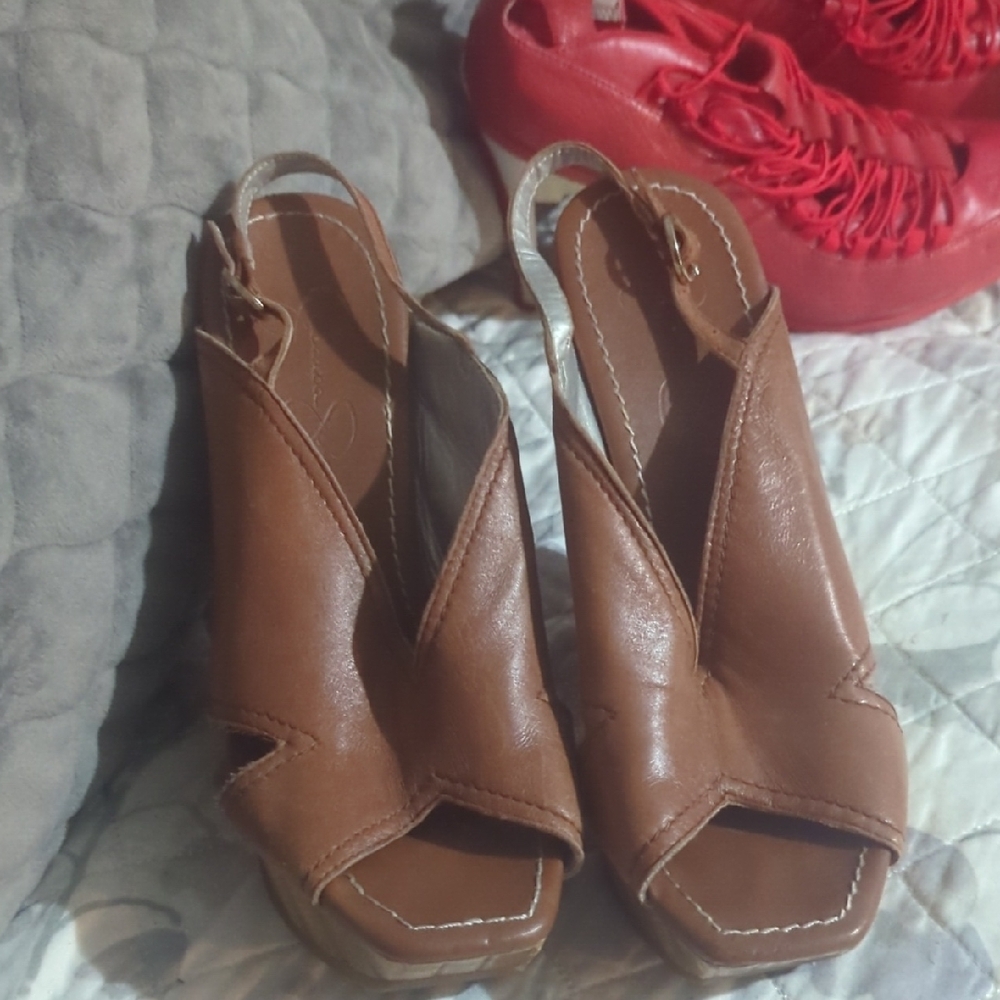 Jessica Simpson Tan Leather Slingback Sandals